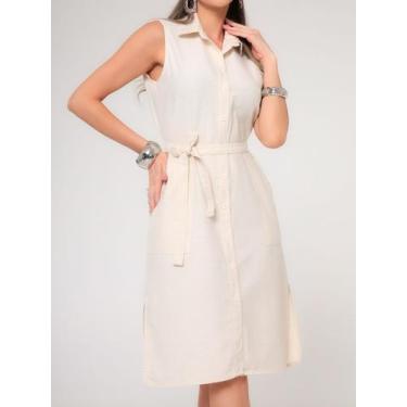 Imagem de Vestido Chemise Midi em Linho e no Jeans Feminino com Fechamento Front