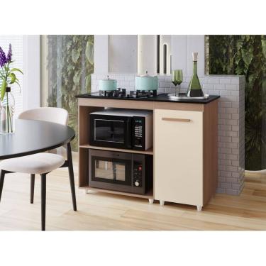 Imagem de Balcão para Cooktop 4 Bocas Susy com Nicho para Micro-ondas Savana e Off White Mobília Decor