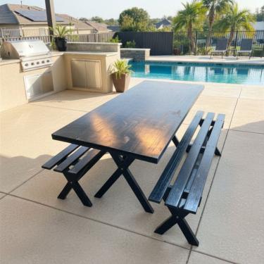 Imagem de Conjunto Mesa para Jardim com 2 Bancos Kit Churrasco Yescasa Preto