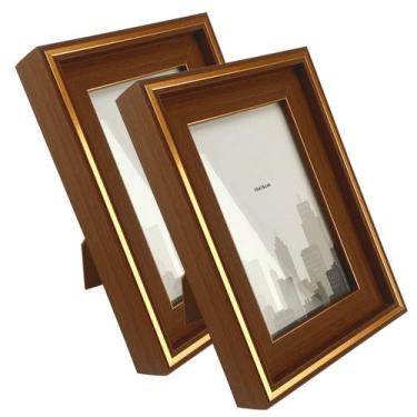 Imagem de Kit 2 Porta Retratos Modernos 10x15cm Mesa Aparador 6047 Cor:Marrom - 