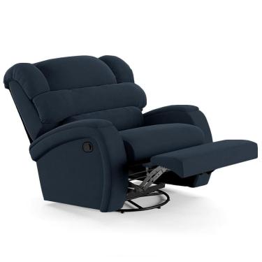 Imagem de Poltrona Do Papai Reclinável Kalie Glider Giratória Usb Fh9 Veludo Azul - Mpozenato