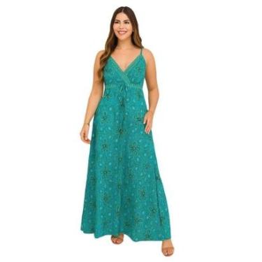 Imagem de Vestido Longo Indiano Vih Triny Azul Estampado Floral Geométrico-Feminino