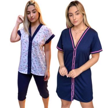 Imagem de Kit Pijama e Camisola Senhora Aberto Com Botões Cirugurgia - PIJAMAS V
