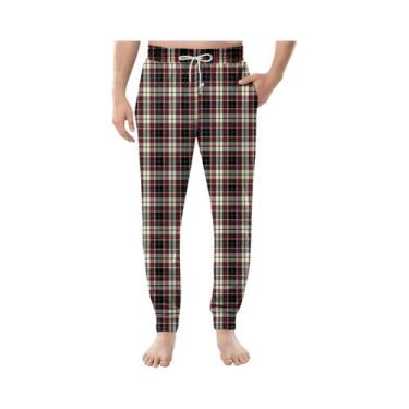Imagem de Calças De Pijama Casuais Para Homens Com Estampa Xadrez, Com Cordão, B