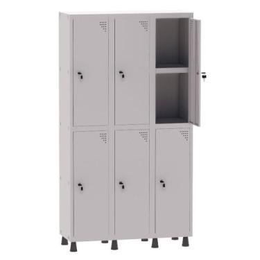 Imagem de Armário Guarda Volume Locker Roupeiro 3 Vãos 06 Portas Com Prateleira 