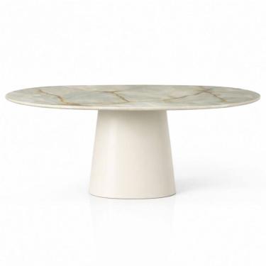 Imagem de Mesa de Jantar Oblongo 137x90 cm Base Laca Off White e Mármore Blue Deep