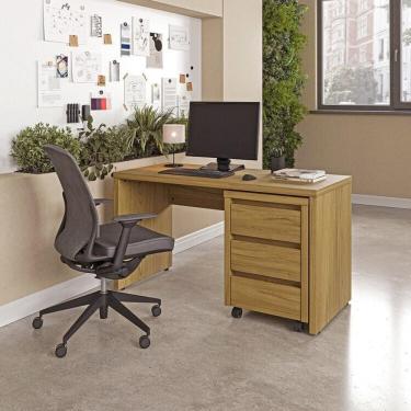Imagem de Escrivaninha Mesa Escritório com Gaveteiro com Rodízio Ficus 135cm CabeCasa MadeiraOrig...