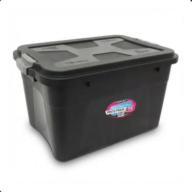 Imagem de Caixa Organizadora 56 Litros Grande Preta Multiuso Tampa com Travas Pl