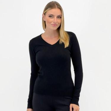 Imagem de Blusa Facinelli Tricot Básica Gola V Feminina, M, Preto