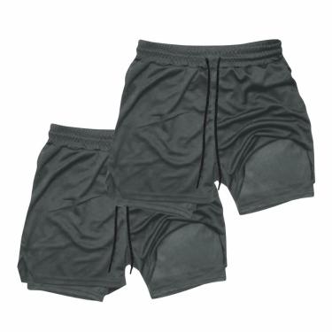 Imagem de Kit 2 Shorts Treino Dry Térmico 2 em 1 com Bolso para Cel. e Porta-Toalha Calção Fitnes...