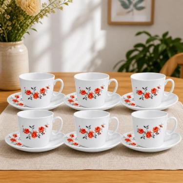 Imagem de Xícaras de Chá com Pires 12 Peças 220ml Porcelana Red Rose Ideal para 