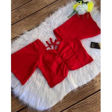 Imagem de Cropped manga flutuante feminino - H&C modas , Vermelho