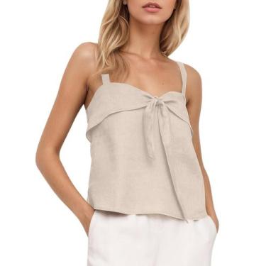 Imagem de Camiseta regata feminina Ceputer, de linho de verão, frontal, sem enco