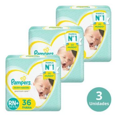 Imagem de Pack 3 Fraldas Pampers Recém-nascido Premium Care Rn+ 36 Unid