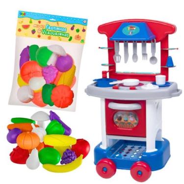 Imagem de Cozinha Infantil Menino Fogaozinho Brinquedo + Frutinhas de Plastico -