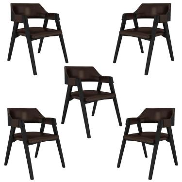 Imagem de Kit 5 Cadeiras Sala de Jantar e Jogos Poker MDF-MDP PU Marrom-preto G42 Gran Belo