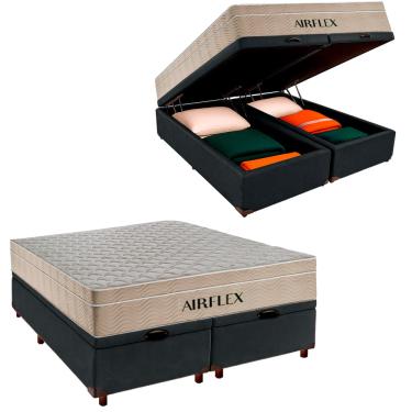 Imagem de Kit Box Bau Blindado e Colchão Molas Ensacadas Queen Airflex Cinza