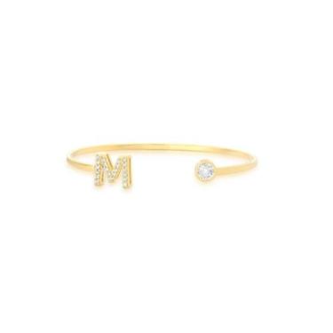 Imagem de Bracelete Aberto com Inicial Cravejada Banhado a Ouro - Semijoias - VI
