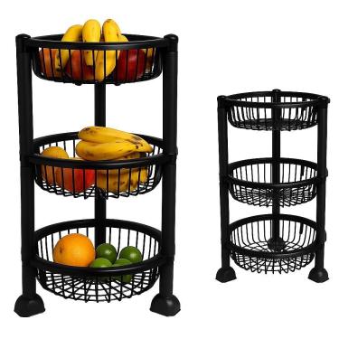 Imagem de Estante Multiuso Fruteira Plástica Redonda de Chão 3 Andares Plástico Resistente Organizador para Cozinha Transparente