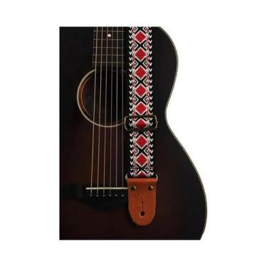 Imagem de Correia De Guitarra Ajustável Em Couro Bordado Para Guitarra Elétrica 
