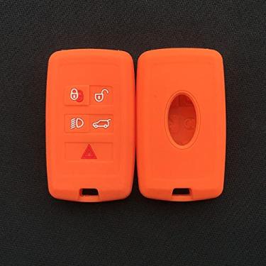 Imagem de YJADHU Capa de silicone masculino feminino para chave de carro protege a pele com 5 botões, adequada para Land Rover Range Rover Sport Evoque Discovery Discovery, laranja