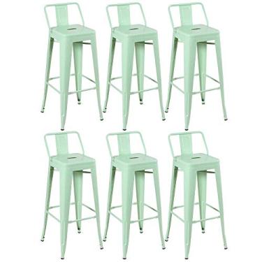 Imagem de Loft7, Kit 6 Banquetas Iron Tolix Design Industrial em Aço Carbono 76 cm Alta Com Encosto Vintage Elegante e Versátil Cozinha Bar Restaurante Sala de Jantar Varanda Gourmet, Verde Claro