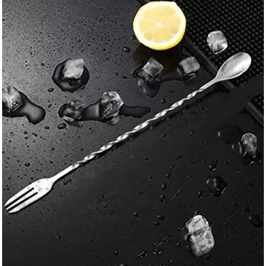 Imagem de Colher Bailarina C/Garfo Coquetel Drinks Bebidas Em Inox