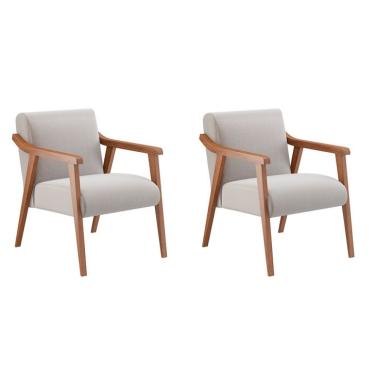 Imagem de Conjunto com 2 Poltrona Flávia Algodão Bege e Nogueira