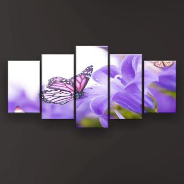 Imagem de Quadro Decorativo Borboleta Monarca Flor Lilás 129x61 Sala