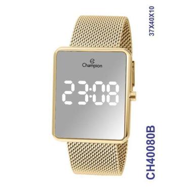 Imagem de Relogio Champion Dourado Quadrado Espelhado Led Branca Ch40080b