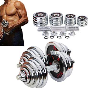 Imagem de AKT Haltere masculino peso ajustável aço inoxidável galvanizado equipamento de fitness doméstico Haltere destacável para exercícios de treinamento, 2 x 10 kg