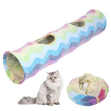 Imagem de Túnel de gato, túnel de papel colorido -íris de pano, túnel dobrável resistente a arranhões, jogo de esconder tubo dobrável para gatos animais de estimação (colorido)