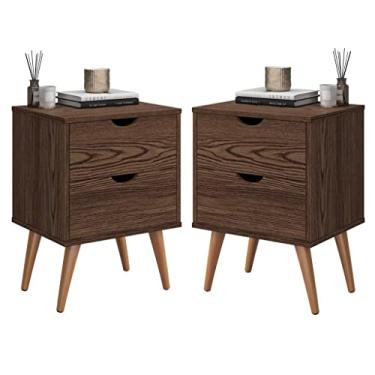 Imagem de Conjunto Com 2 Mesas de cabeceira criado Madri pés palito 2 gaveta Pix - Canela - Pro Decor