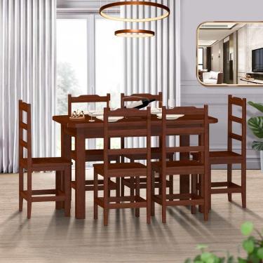 Imagem de Mesa De Jantar Com 6 Cadeiras Madeira Maciça 160cm Castanho Pérola Nemargi