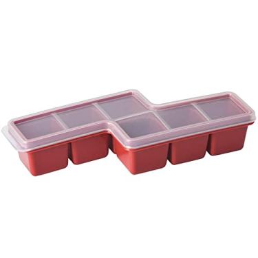 Imagem de Bandeja de cubo de gelo criativa bandeja de cubo de gelo de plástico 6 grade molde de cubo de gelo ferramenta de congelador de suco DIY cozinha em casa molde de creme de sobremesa adequado para bar família festa molde de cubo de gelo (cor: vermelho)