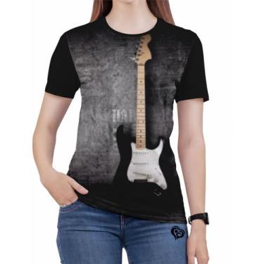 Imagem de Camiseta Guitarra Plus Size Rock N Roll Feminina Blusa Cinza - Alemark