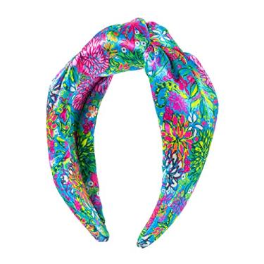 Imagem de Lilly Pulitzer Faixa de cabeça com nós coloridos, faixa larga de cetim, acessórios de cabelo fofos para mulheres e meninas, Walking on Sunshine