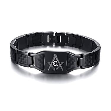Imagem de Pulseira masculina PJ Jewelry com símbolo egípcio antigo Udjat Eye of Horus Ra em aço inoxidável com fibra de carbono