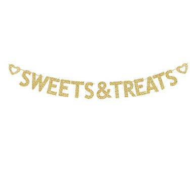 Imagem de Faixa de doces e guloseimas, placa de papel dourada com glitter para festa de aniversário/aniversário infantil/noivado/casamento/aposentadoria/festa/festa de galinha/noite de meninas/decorações de festa de graduação.