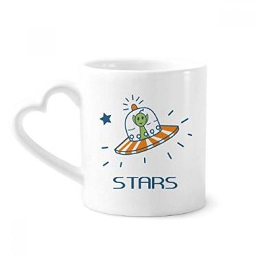 Imagem de Caneca de café cerâmica para copo de coração de vidro com estampa de universo e alienígena viagem entre estrelas