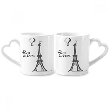 Imagem de Conjunto de canecas de porcelana para casal com desenho de linha e contorno da Torre Eiffel Paris para casais, xícara de cerâmica para amantes