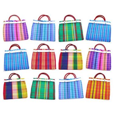 Imagem de MoreFiesta 24 peças pequenas bolsas mexicanas Mercado 19 cm x 19 cm, cores sortidas de malha alta - Mini sacos de doces mexicanos Mercado