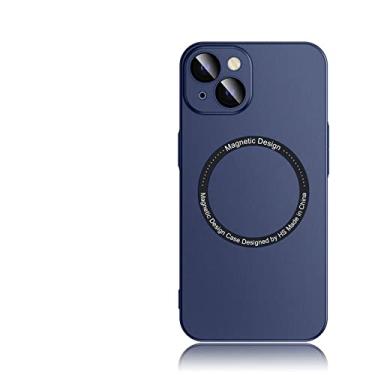 Imagem de Estojo de carregamento sem fio ultrafino fosco para para iPhone 11 12 13 14 Pro Lente Max Câmera de vidro rígido Capa para PC, azul escuro, para iPhone 14 Pro