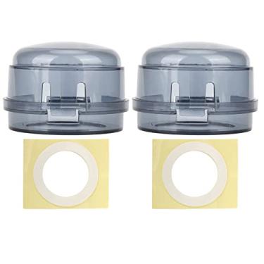 Imagem de 2 pçs tampa do botão do fogão a gás, tampa de proteção do fogão a gás de segurança com 2 arruelas material pp durável destacável reutilizável para cozinha doméstica (# 1)