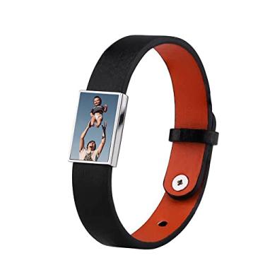 Imagem de DEECAS Pulseira de foto personalizada para homens DIY imagem nome memorial pulseiras para pai, Zinco, Sem pedras preciosas
