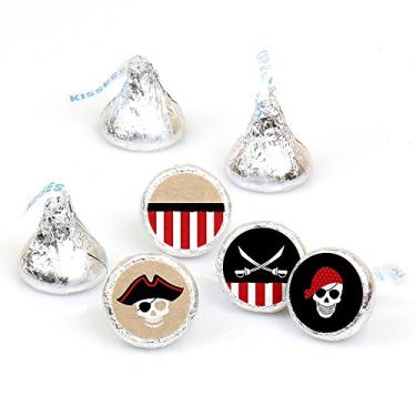 Imagem de Beware of Pirates - Pirate Birthday Party Round Candy Sticker Favours - Labels Fit Hershey's Kisses -108 Ct