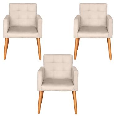 Imagem de Kit 3 Poltronas Cadeira Decorativa reforçada para Recepção Salão Clientes (Bege)