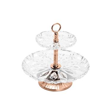 Imagem de PRATO DUPLO DE CRISTAL P/DOCE C/PÉ E PUXADOR ROSÉ LOUISE 30cm
