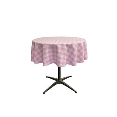 Imagem de LA Linen Toalha de mesa redonda quadriculada de poliéster, 129 cm, rosa/branco