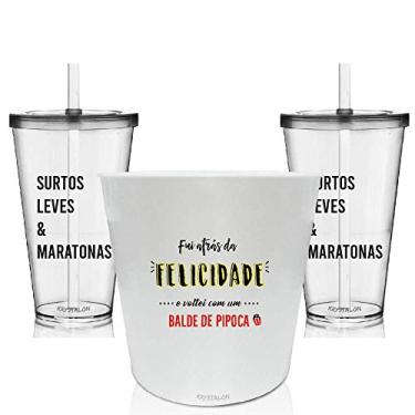 Imagem de Kit Balde de Pipoca e 2 Copos Personalizados - Fui Atrás da Felicidade
